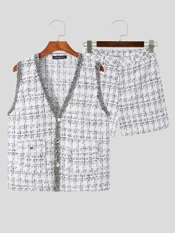 Men Casual Plaid 2 Piece Set -Incerun Shop 9f5b4a35 9f35 4d74 a18f 504fc97d9b0a