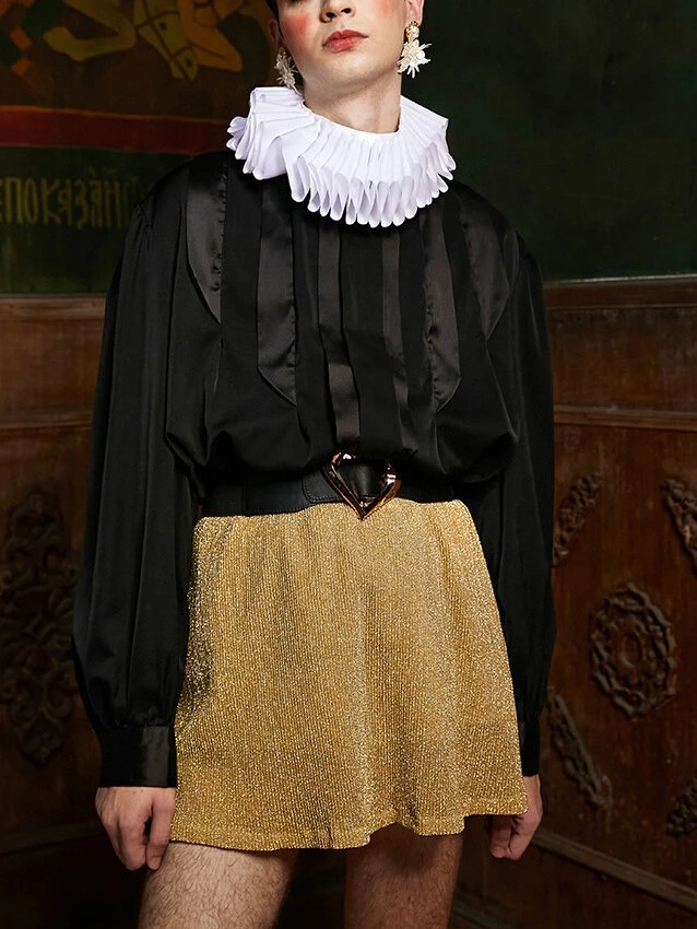 Men Pleated High Neck Long Sleeve Shirt 12 Men Pleated High Neck Long Sleeve Shirt - Image 10