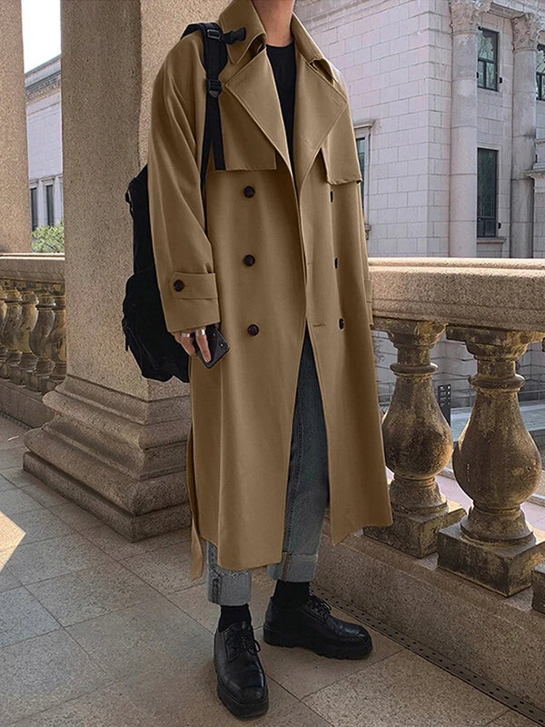 Mens Double-breasted Waist Belt Long Coat 4 Mens Double-breasted Waist Belt Long Coat - Image 2
