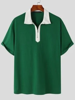 Mens Contrast Collar Half Zip Casual Short Sleeve Golf Shirt 17 Mens Contrast Collar Half Zip Casual Short Sleeve Golf Shirt -Incerun Shop 9ffdf208 e2fe 4d12 ae72 d35480af111f