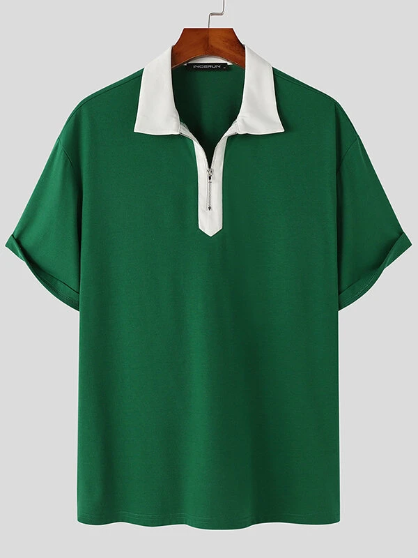 Mens Contrast Collar Half Zip Casual Short Sleeve Golf Shirt 8 Mens Contrast Collar Half Zip Casual Short Sleeve Golf Shirt - Image 6