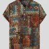 Mens Ethnic Geometric Pattern Half Button 100%Cotton Henley Shirt -Incerun Shop a05a493c 5788 4455 9267 89234c644e6d