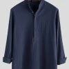 Mens Solid Stand Collar Button Long Sleeve Shirt -Incerun Shop a0993efd 4d43 411b b335 61e583fe2707