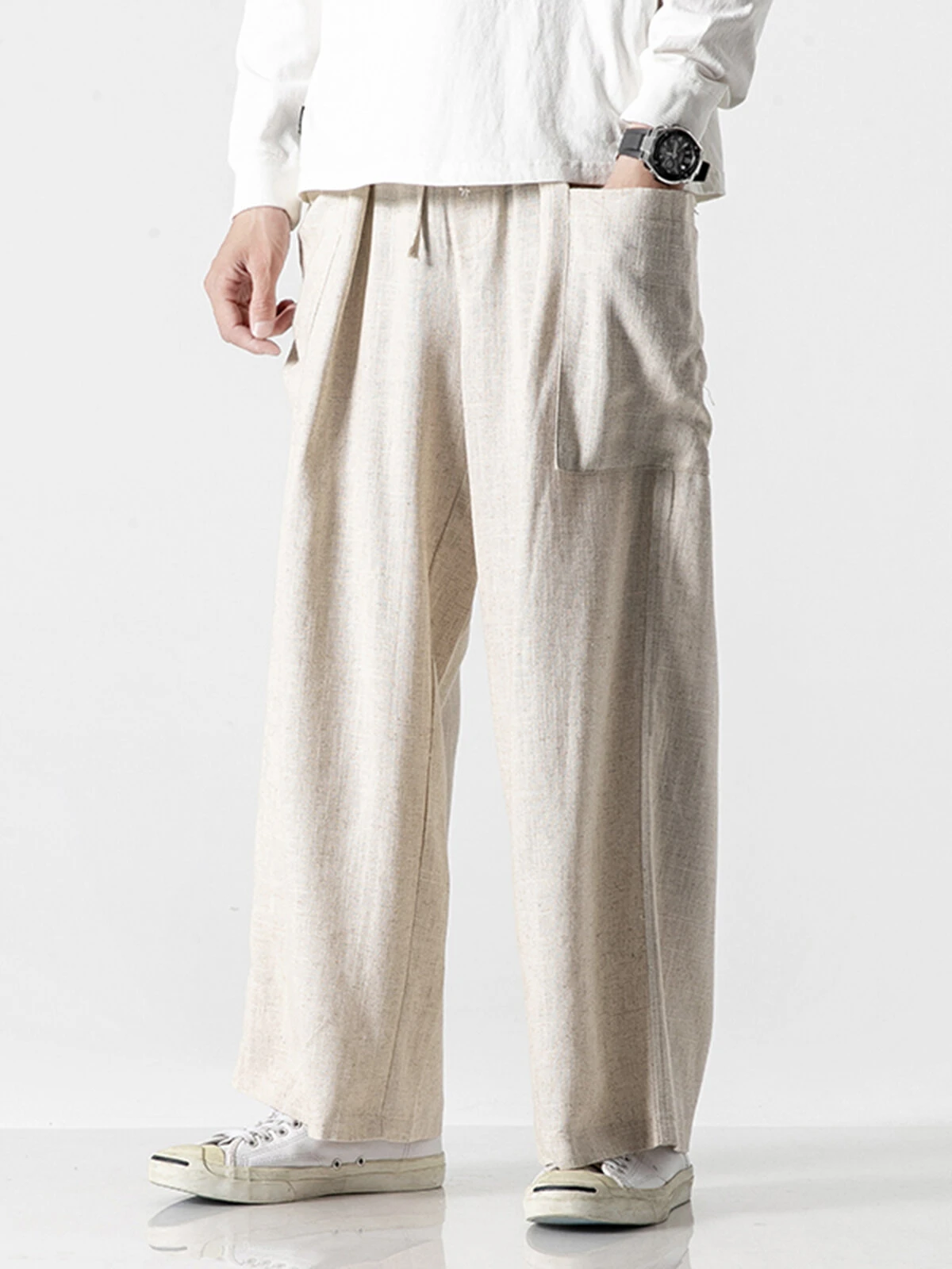 Mens Linen Straight Loose Wide-leg Pants 6 Mens Linen Straight Loose Wide-leg Pants - Image 4