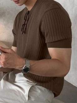 Mens Rib Knitted Crew Neck T-Shirt -Incerun Shop a11de49b 8862 4dd8 9524 878bfae2a25d