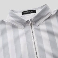 Mens Fashion Striped Long Sleeve Loose Fit Half Zipper Casual Shirts -Incerun Shop a15d09d9 b507 4feb 93f9 3e57a65c7c5c