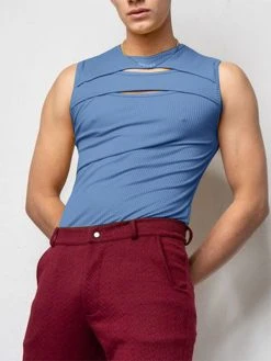 Mens Solid Cutout Sleeveless Casual Tank -Incerun Shop a1c87305 ea48 49a5 b75c 2eb704baf321