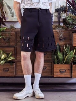 Mens Solid Hollow Out Casual Mid Length Shorts -Incerun Shop a1cb8602 c6cc 4355 b402 45395571fe51