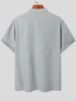 Mens Solid Stand Collar Casual Short Sleeve Henley Shirt -Incerun Shop a2028f81 b266 449d bded 8359699031fe