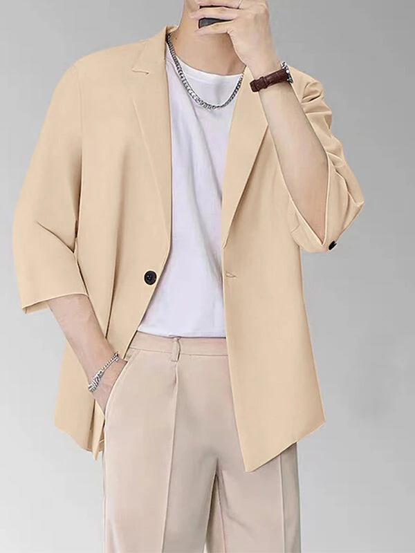 Mens Solid Lapel One Button 3/4 Sleeve Casual Blazer 4 Mens Solid Lapel One Button 3/4 Sleeve Casual Blazer - Image 2