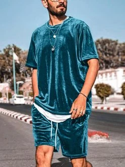 Mens Velvet Solid Crew Neck Casual Two Pieces Outfits -Incerun Shop a22f0f39 6da4 4137 8cda 86e497401a85