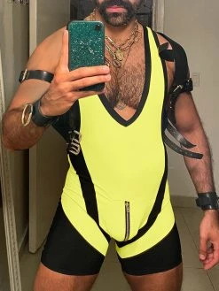 Mens V-Neck Zipper Bodysuits