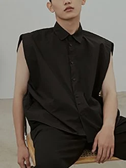 Mens Loose Solid Color Sleeveless Shirts
