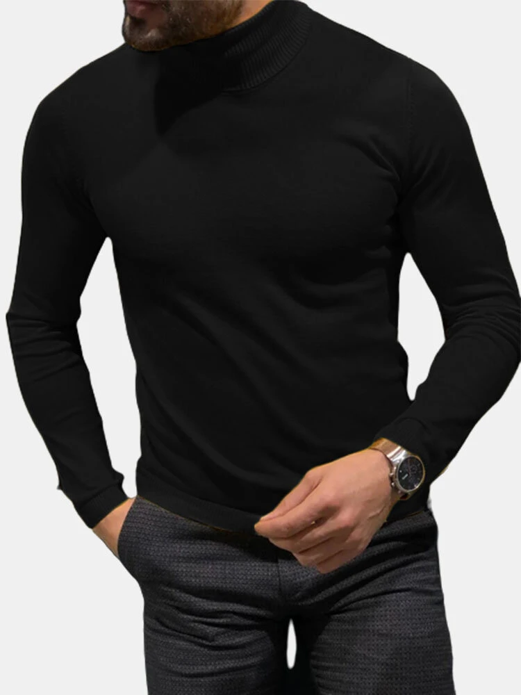 Mens High Neck Casual Long-sleeved Sweater 2 Mens High Neck Casual Long-sleeved Sweater