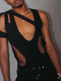 Mens Irregular Hollow Out Sleeveless Triangle Bodysuit