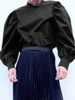 Mens High Neck Puff Sleeve Long Sleeve T-shirt -Incerun Shop a54e01e6 c138 4f38 b941 a66937d4c12e