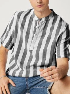 Mens Striped Half Button Casual Short Sleeve Henley Shirt 13 Mens Striped Half Button Casual Short Sleeve Henley Shirt -Incerun Shop a54e0ed2 7389 407b 86eb d586b983a563