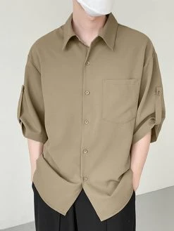 Mens Solid Roll-Up Lapel Collar Shirt -Incerun Shop a5c18ecf 10af 48ee b9a7 91be40881797