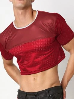 Men Mesh Patchwork Artificial Leather Short Crop Top -Incerun Shop a68af63f 223a 4cb3 b48d 360d03bf7a19