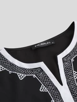 Mens Ethnic Style Stitching Print Cropped Half Sleeve Shirts -Incerun Shop a6bc9a93 d92b 4eb5 8753 e86b25729506