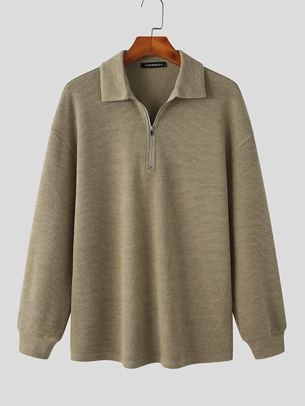 Mens Solid Knit Quarter Zip Long Sleeve Golf Shirt 7 Mens Solid Knit Quarter Zip Long Sleeve Golf Shirt - Image 5