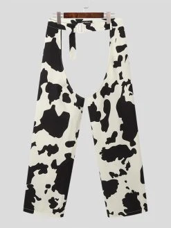Mens Cow Printed Cutout Pants -Incerun Shop a763f56c 1e76 4366 932c aff963a369e2