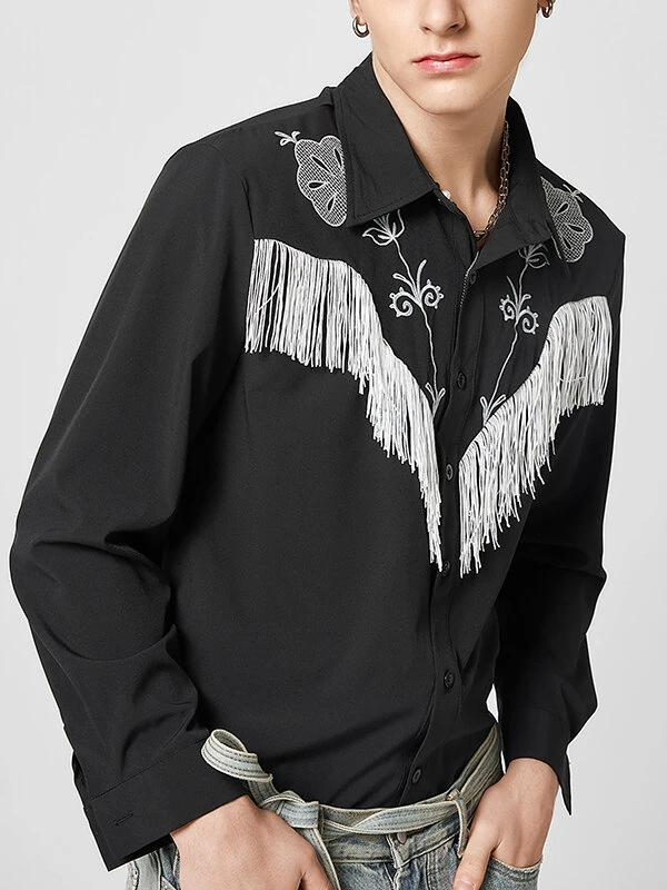 Mens Tassels Embroidered Fringe Long Sleeve Shirt 4 Mens Tassels Embroidered Fringe Long Sleeve Shirt - Image 2