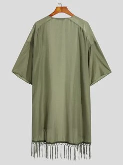 Mens Fringe Hem Half Sleeve Cardigan -Incerun Shop a7c37be7 d4d4 4c46 8f96 5409e4787d96