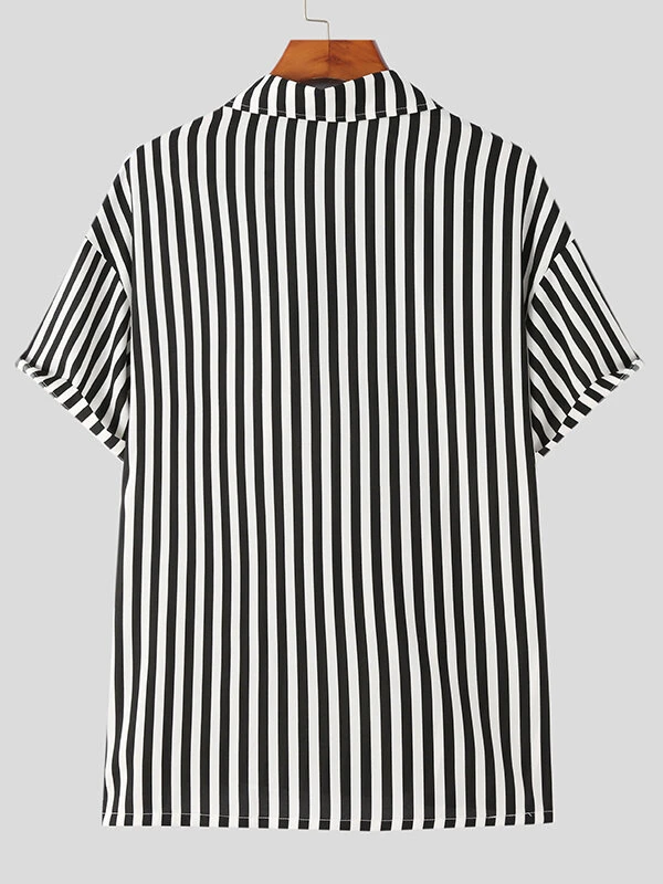 Mens Striped Short Sleeve Loose Fit Shirt 6 Mens Striped Short Sleeve Loose Fit Shirt - Image 4