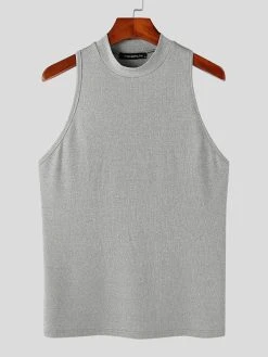 Mens Solid Half Collar Sleeveless Knit Tank -Incerun Shop a8598ede dae3 4624 b3e9 70c406a62f35