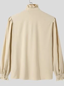 Mens Puff Sleeve Ruffle Neck Button Shirt -Incerun Shop a86976f4 27e1 4fc6 8d16 dc2507911bef