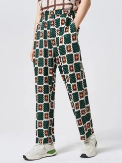 Mens Allover Dot Print Elastic Waist Pants With Pocket