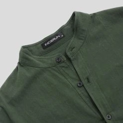 Mens Solid Color Chest Pocket Half Sleeve Stand Collar Breathable Casual Shirts -Incerun Shop a9577034 532e 4d33 993a 544599d161ea