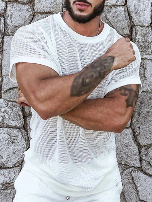 Men Casual Mesh Short Sleeve T-Shirt 3 Men Casual Mesh Short Sleeve T-Shirt