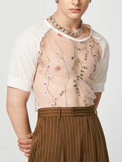 Mens Sexy Lace Print Short-sleeved T-Shirts -Incerun Shop a9bf8706 38f4 4264 a908 14db2646b217