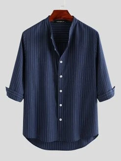 Men Cotton Linen Striped Stand Collar Shirt 15 Men Cotton Linen Striped Stand Collar Shirt -Incerun Shop aa9f5eac 50b7 4b65 9590 f99de35505f2