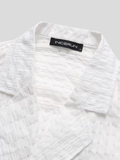 Mens Textured Lapel Loose Short Sleeve Shirt -Incerun Shop aaae3ce4 2151 4d85 9135 e97ac5ca5dda