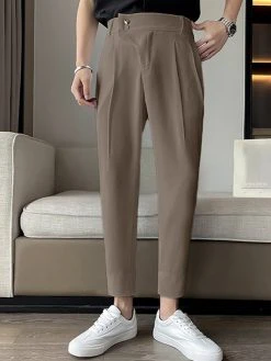 Mens Solid Pleated Snap Button Waist Casual Pants 17 Mens Solid Pleated Snap Button Waist Casual Pants -Incerun Shop aab9d479 c9ea 4b8c 8ad6 c18b4e678850