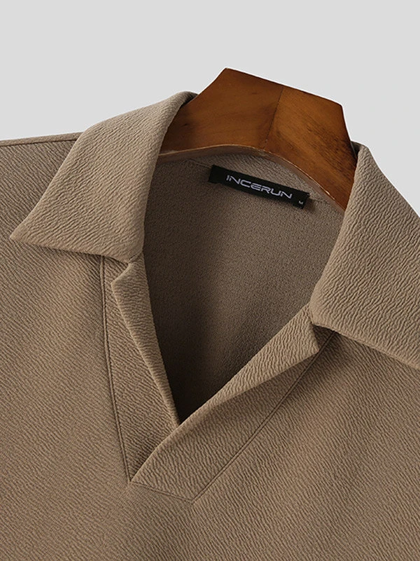 Mens Solid Texture Casual Long Sleeve Golf Shirt 9 Mens Solid Texture Casual Long Sleeve Golf Shirt - Image 7