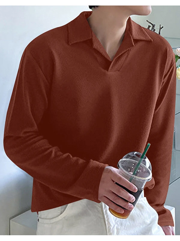 Mens Solid Texture Casual Long Sleeve Golf Shirt 5 Mens Solid Texture Casual Long Sleeve Golf Shirt - Image 3