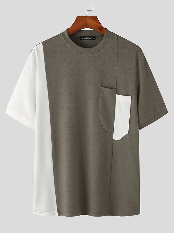 Mens Japan Patchwork Contrast Short Sleeve T-shirt 6 Mens Japan Patchwork Contrast Short Sleeve T-shirt - Image 4