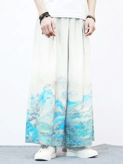 Mens Chinese Style Crane Landscape Print Wide Leg Pants -Incerun Shop abcba74b 2915 4443 9288 6d0bf422b32d