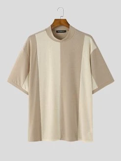 Mens Two Tone Colorblock Knitted Pullover T-Shirt -Incerun Shop ac0c2795 3190 414f 9d68 1cf7e03ccc4f