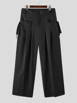 Mens Solid Pleated Tie Side Casual Straight Pants -Incerun Shop ac3c0ad4 05dc 4df9 94e4 6b762356f02b