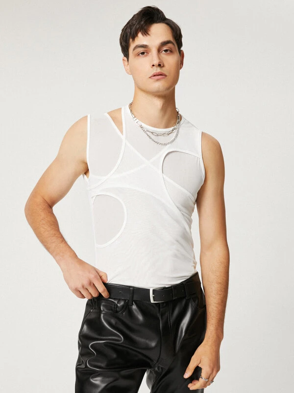 Mens Cutout Mesh See Through Tank Top 5 Mens Cutout Mesh See Through Tank Top - Image 3
