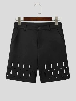 Mens Solid Hollow Out Casual Mid Length Shorts -Incerun Shop ac92c019 560d 41f8 be4e 4146932ddc01