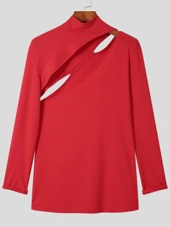 Mens Hollow High Neck Slim Stretch T-Shirt 13 Mens Hollow High Neck Slim Stretch T-Shirt -Incerun Shop ad254d7e 7e82 437c 8587 b9c0e07b8d8d