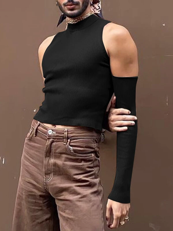 Mens Off Shoulder Cutout Long-sleeved T-shirt 4 Mens Off Shoulder Cutout Long-sleeved T-shirt - Image 2