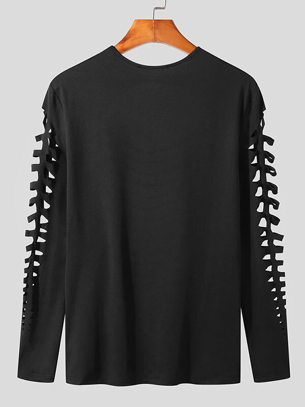 Mens Cutout Design Crew Neck Long Sleeve T-Shirt 8 Mens Cutout Design Crew Neck Long Sleeve T-Shirt - Image 6