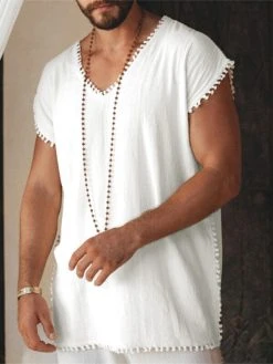 Mens Holiday Fringe V-Neck T-Shirt